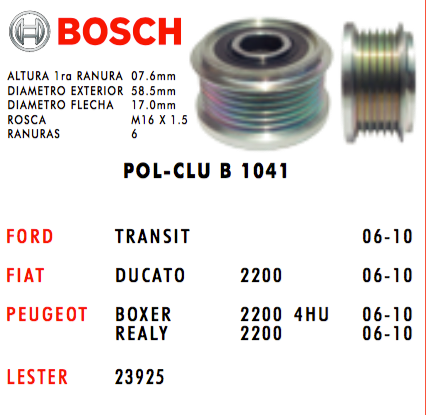POLEA CLUTCH ALTERNADOR PAC1041