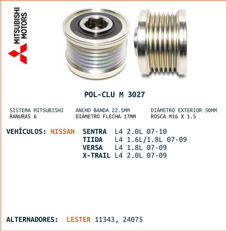 POLEA CLUTCH ALTERNATOR PAC3027