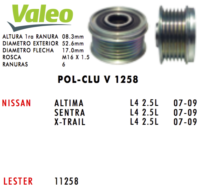 POLEA CLUTCH ALTERNADOR PAC1258