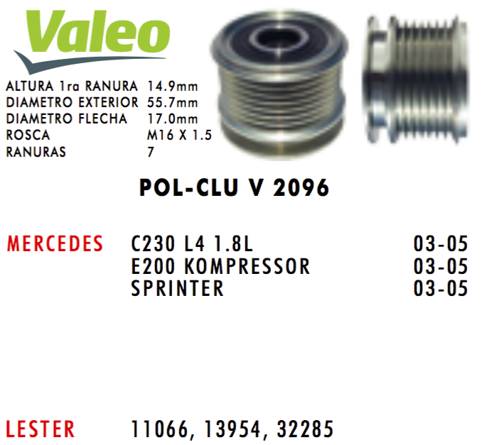 POLEA CLUTCH ALTERNADOR PAC2096
